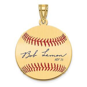 14K Gold Plated Bob Lemon Signature SM Enamel Baseball Pendant